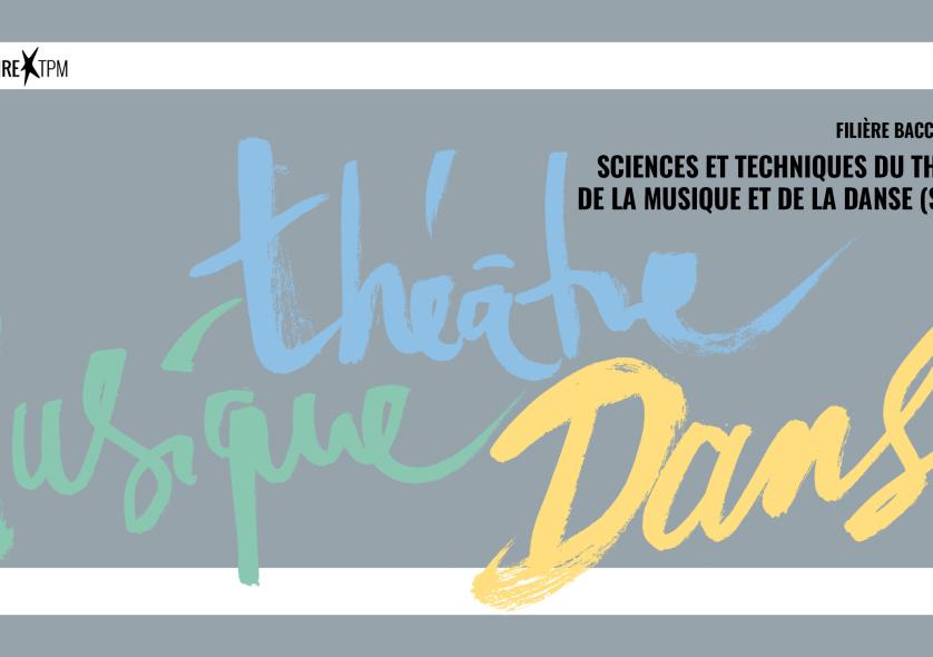 Visuel avec les mots théâtre, musique et danse 