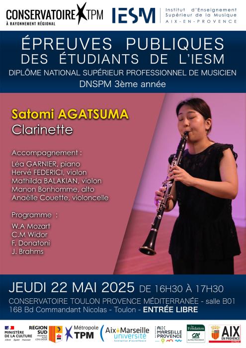 Épreuve publique de Satomi Agatsuma (étudiante de l'IESM/Clarinette)